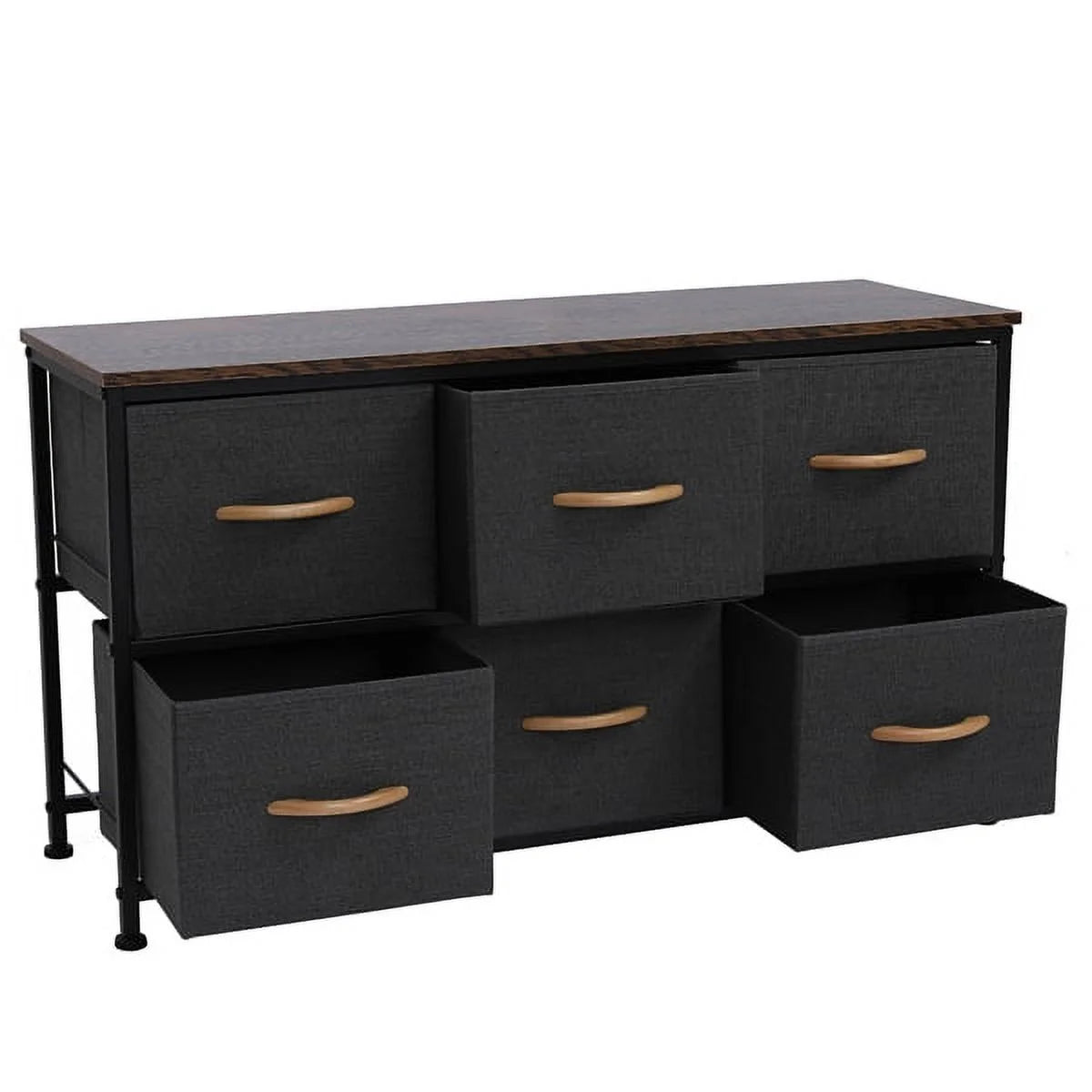 Gray 6 Drawer Fabric Dresser with Wooden Tabletop C1064