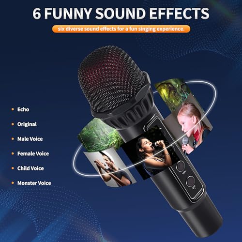 Black Portable Bluetooth Karaoke Machine with 6 Sound Effects and 4 Party Lights D638