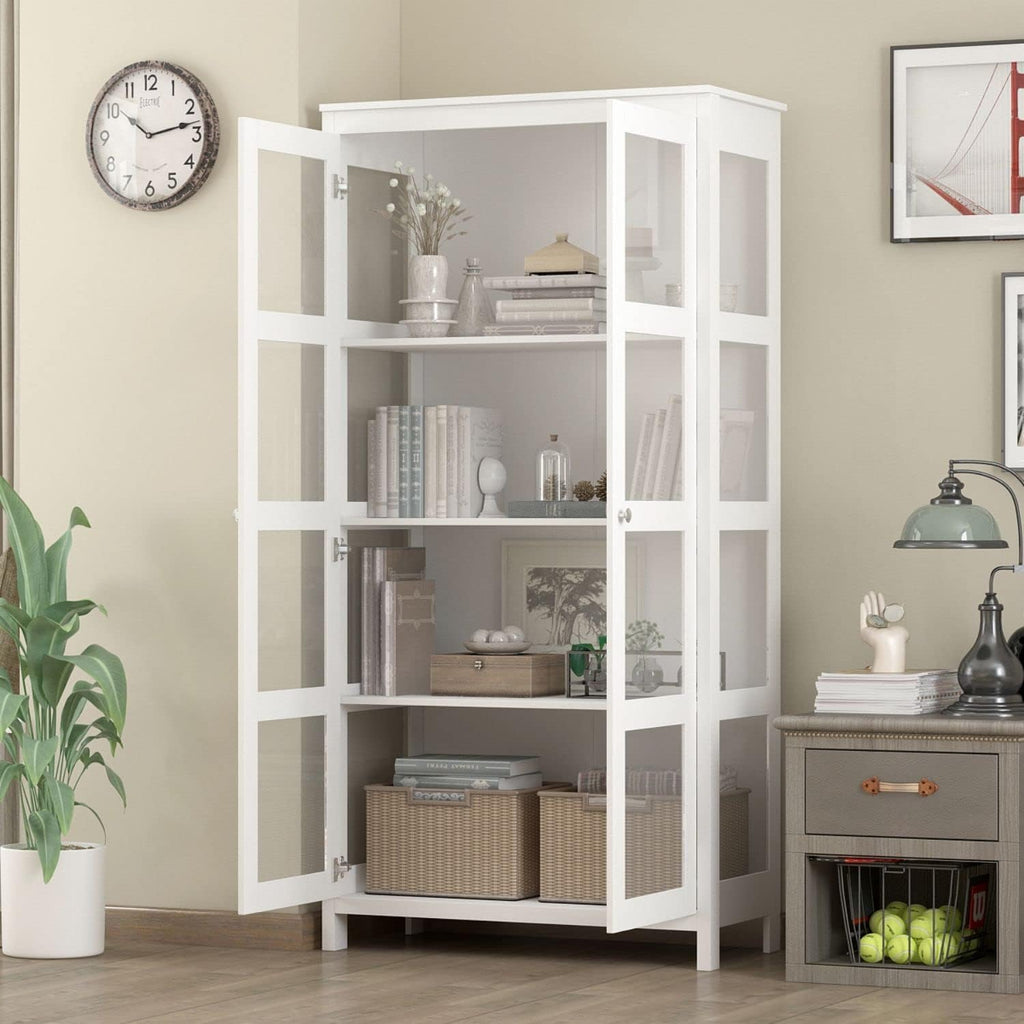Tall White Wooden Bookcase with Glass Doors M49119