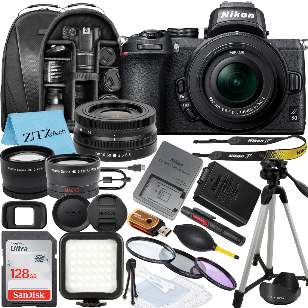 Nikon Z50 Mirrorless Camera with 16-50mm VR Zoom Lens and Accessory Bundle D274
