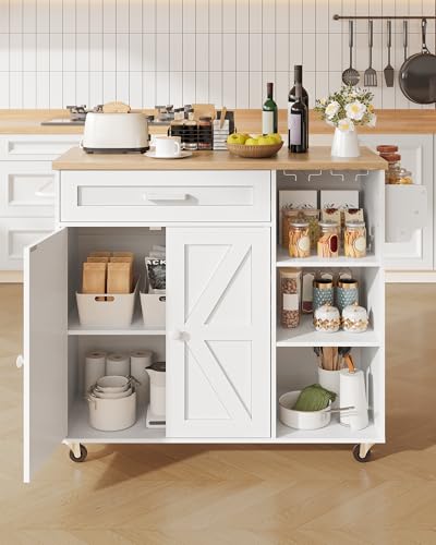 Black and Rustic Brown Rolling Kitchen Island Trolley with Power Outlet H30737