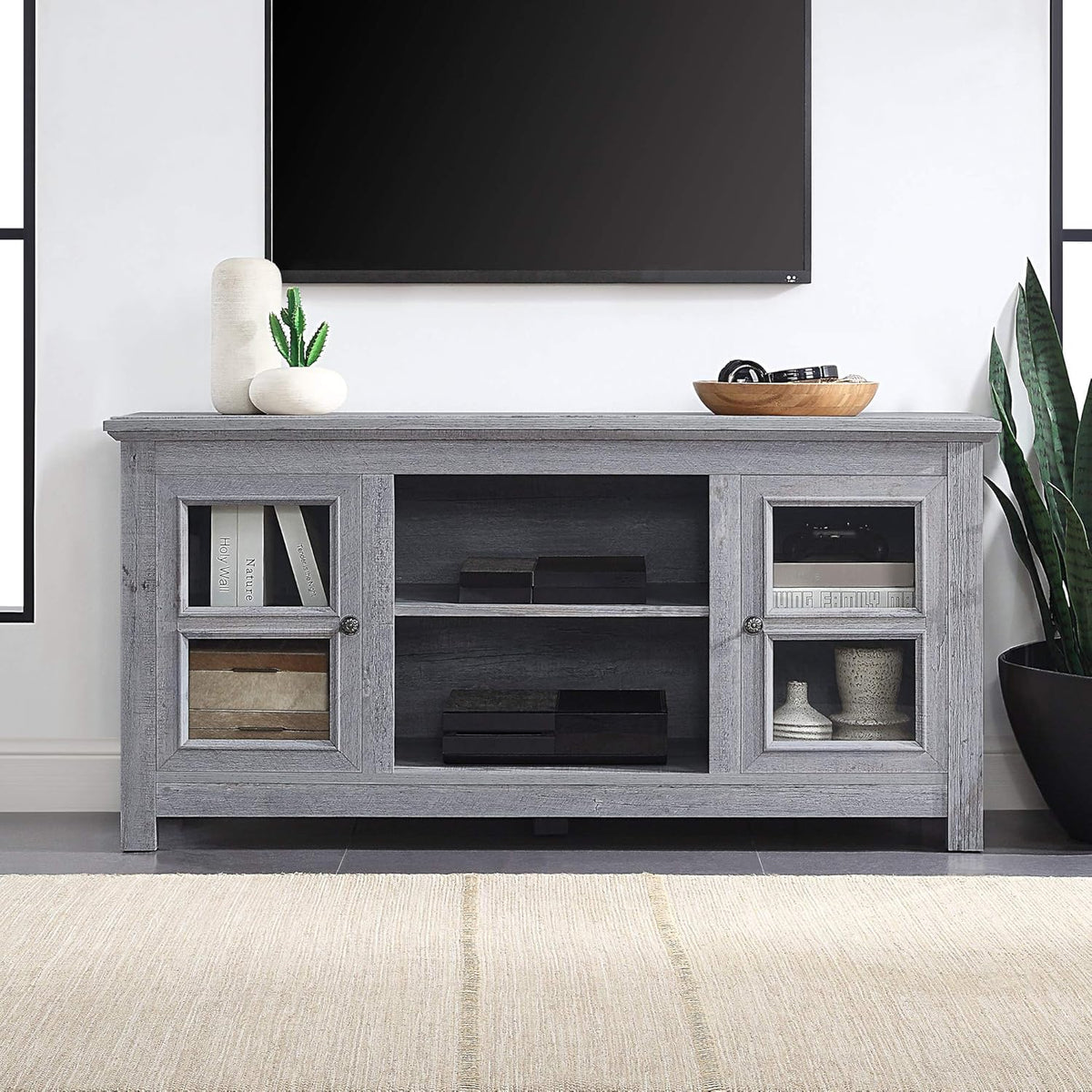 Electric Fireplace TV Stand for TVs up to 55 Inch with Storage Shelves & Cabinets W9847