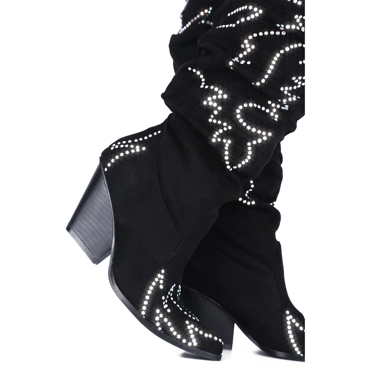 Black White Western Over Knee Boot C667