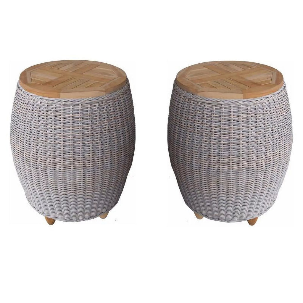 Aluminum Teak Top End Table Set of 2 O278374
