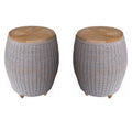 Aluminum Teak Top End Table Set of 2 O278374