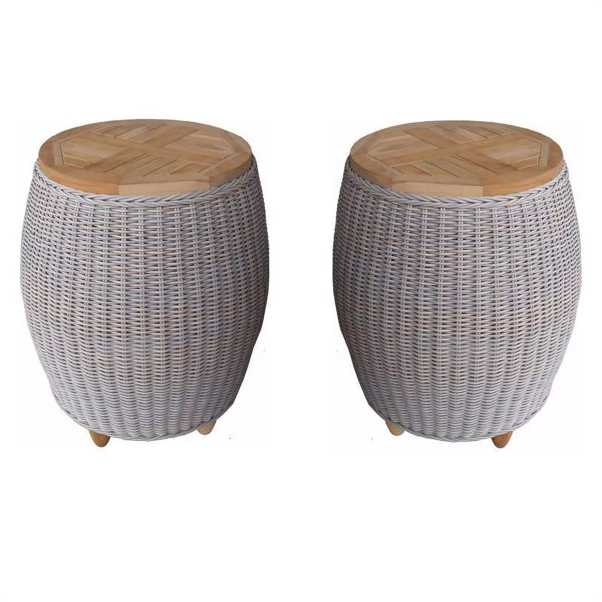 Aluminum Teak Top End Table Set of 2 O278374