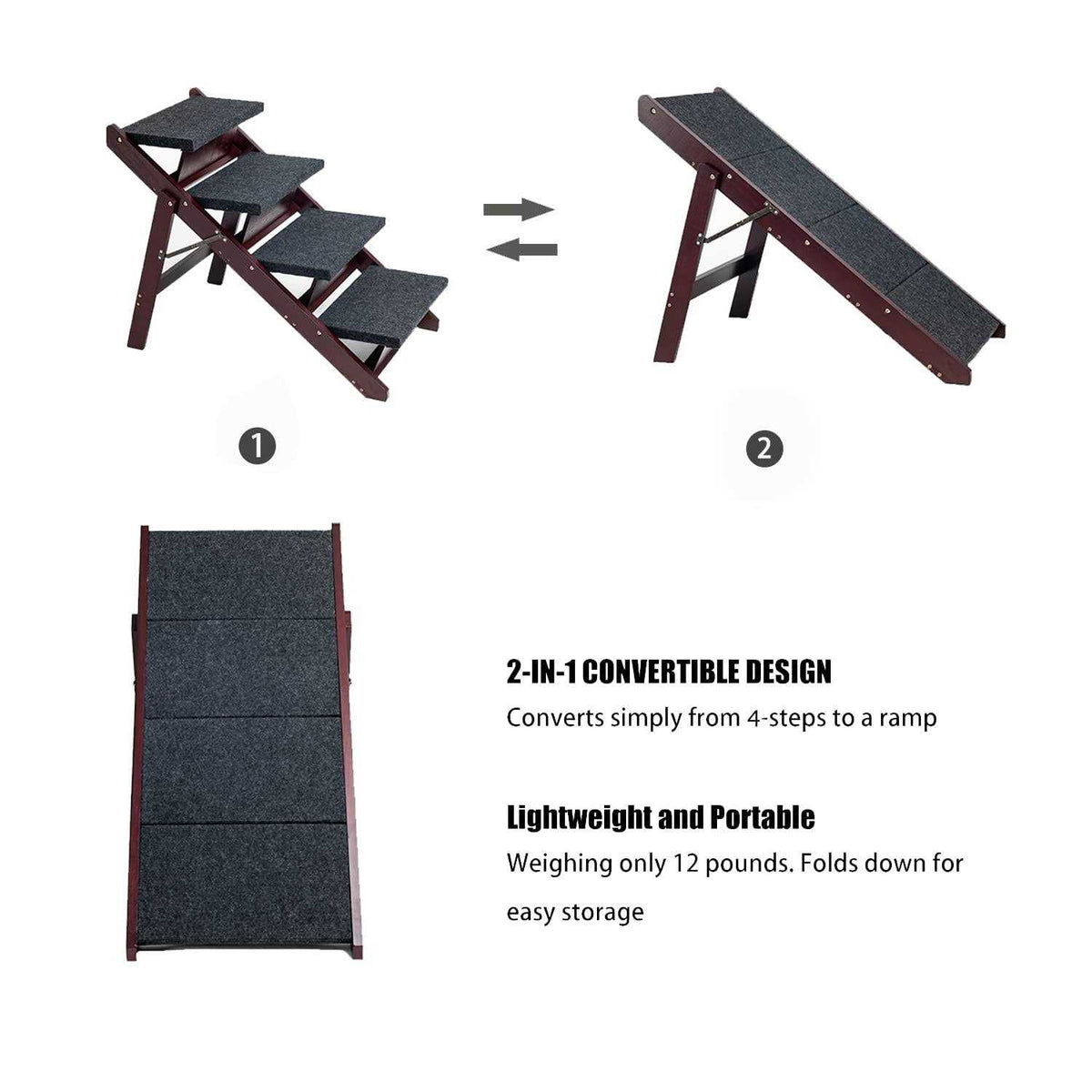 Foldable 4 Levels Wooden Pet Stairs & Ramp Q209909