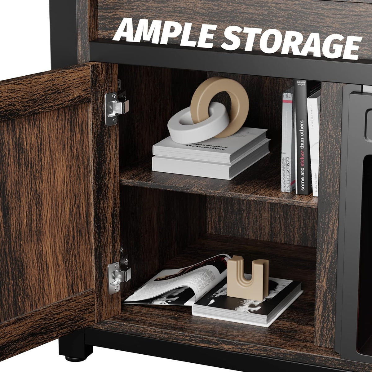 Electric Fireplace TV Stand with Storage Shelves and 2 Cabinets I8788