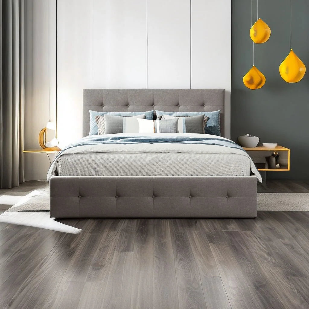 Upholstered Queen Size Platform Bed with 2 Drawers and Trundle P75274