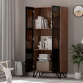 Tall White Wooden Bookcase with Glass Doors M49119
