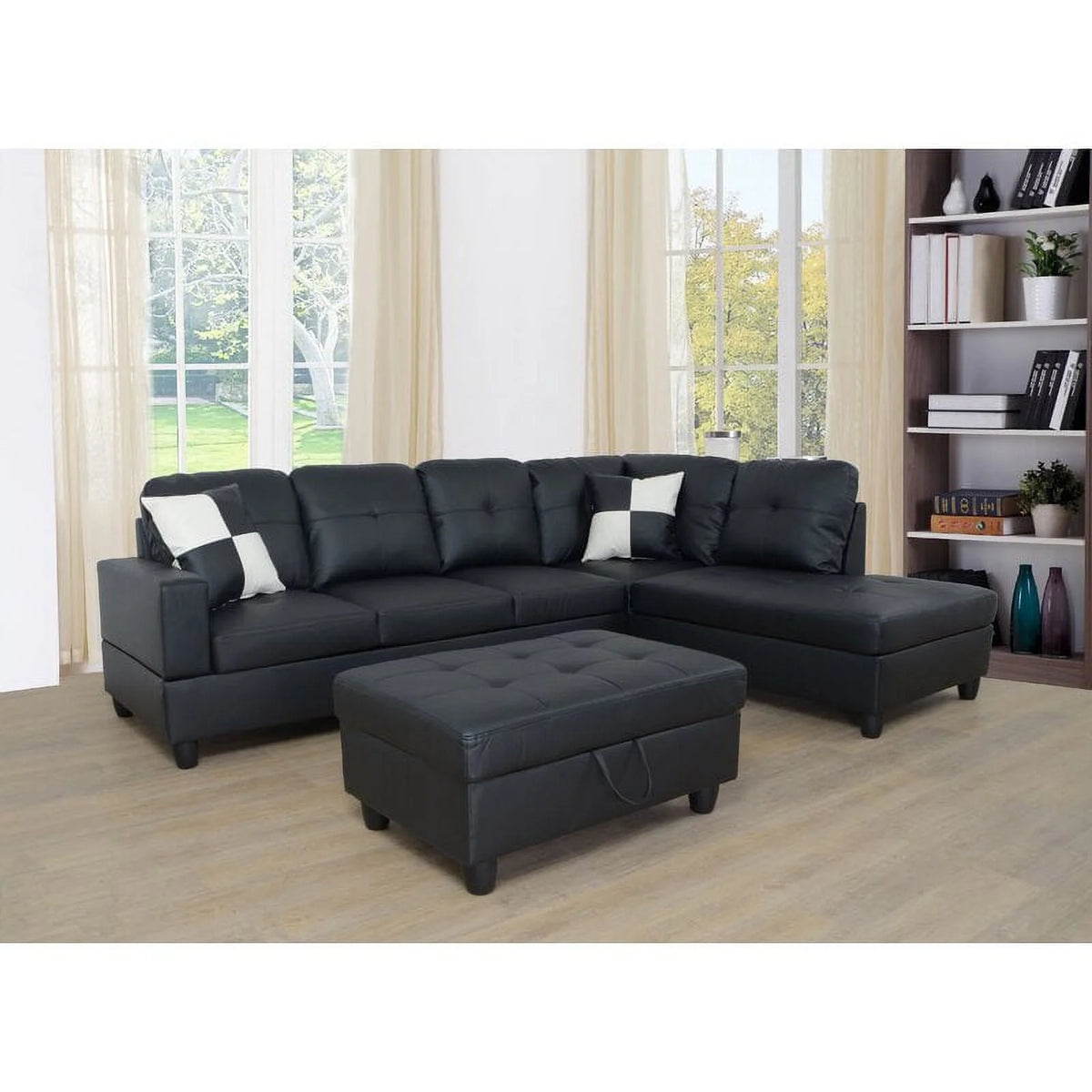 Black Right Hand Facing Sectional with Ottoman U1941