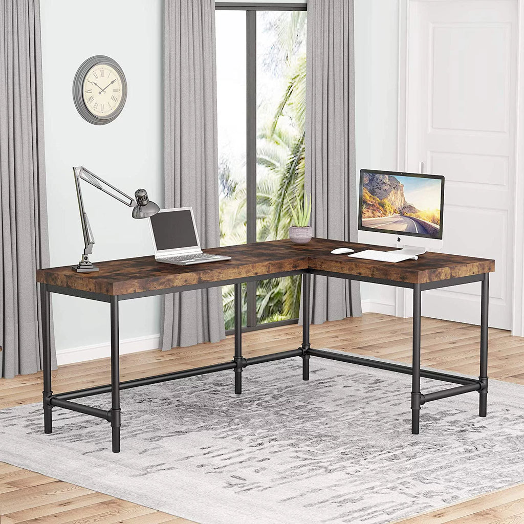 67 inch L-Shaped Corner Computer Desk with Metal Pipe Legs W431