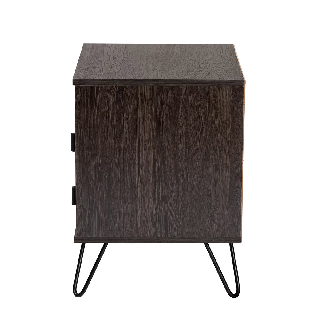 Dark Brown Wood and Black Metal 2-Drawer Nightstand B57977