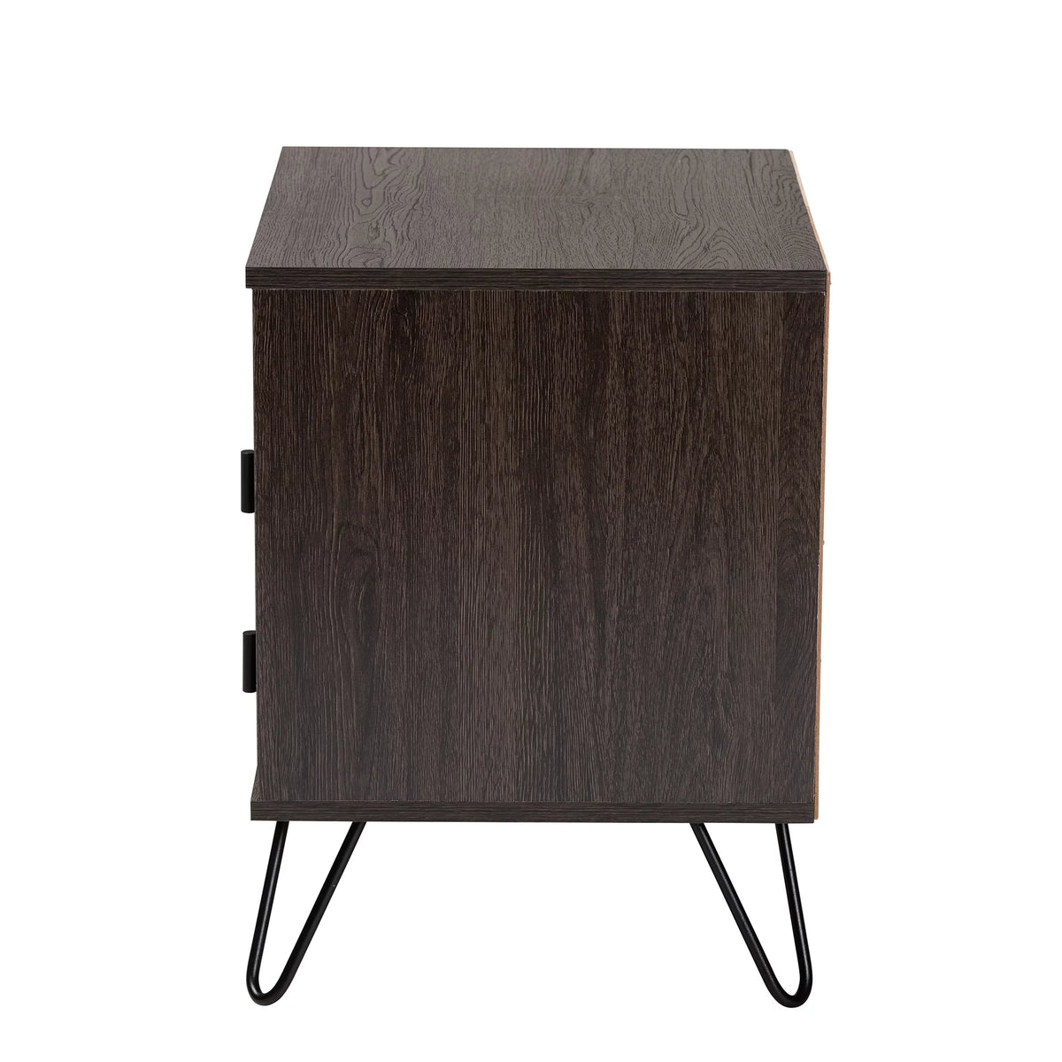Dark Brown Wood and Black Metal 2-Drawer Nightstand B57977