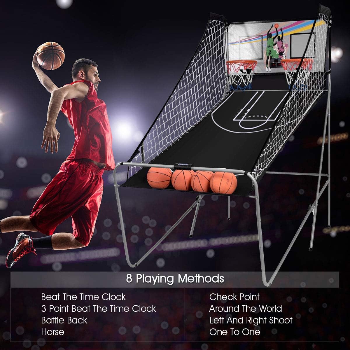 Electronic Basketball Arcade Game Double Shot 2 Players with 2 Rims 4 Balls U931