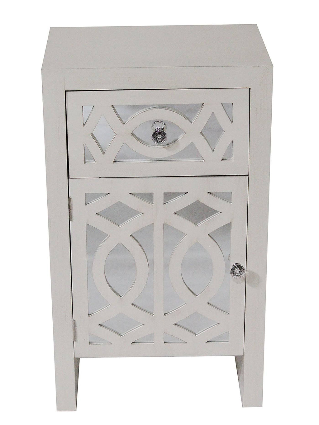 Antique White Wood Accent Cabinet with Mirrored Glass Door & Drawer Q731527