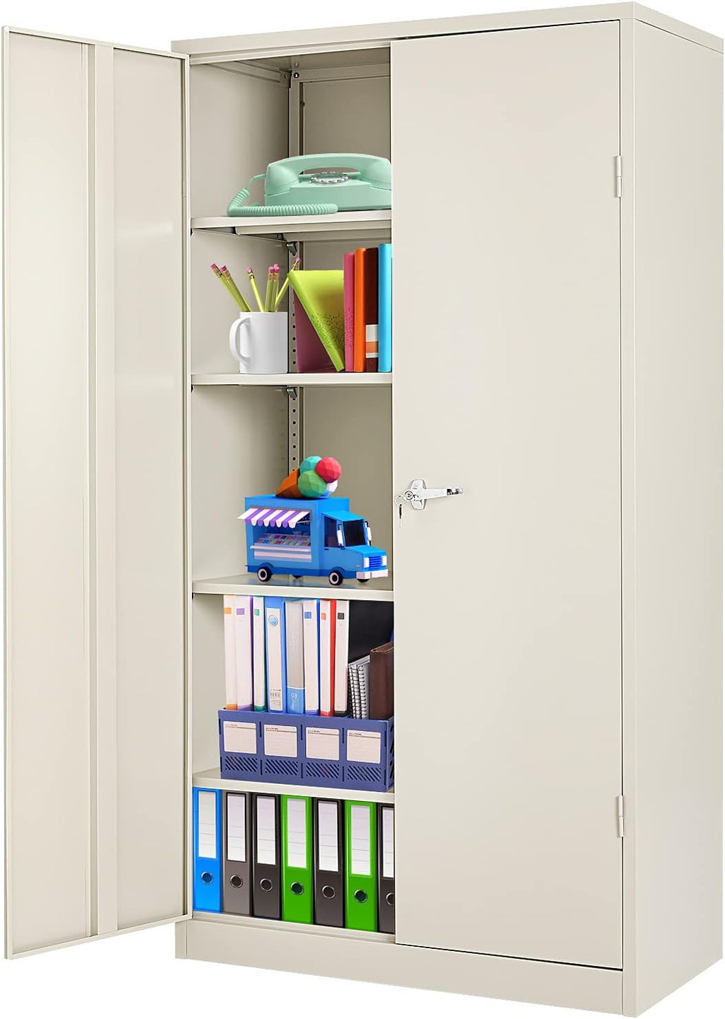Locking Metal Cabinet with 2 Doors, 4 Adjustable Shelves, Black A51035