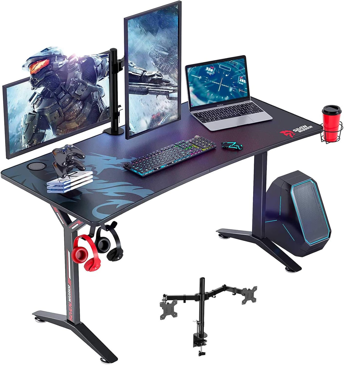60INCH Carbon Fiber Gaming Desk with Monitor Mount D85343