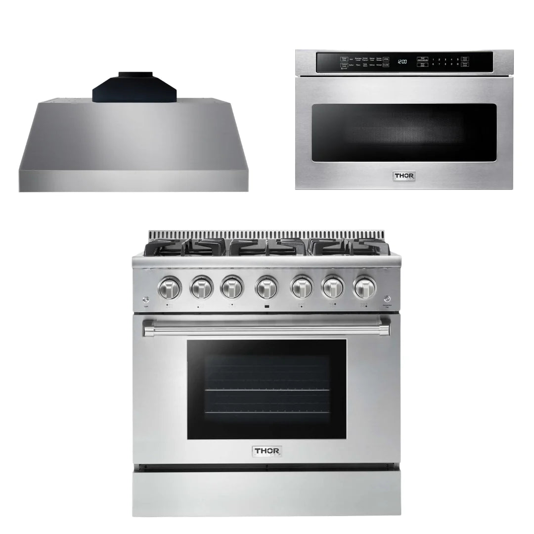 36 Gas Range, Range Hood, Microwave F152756