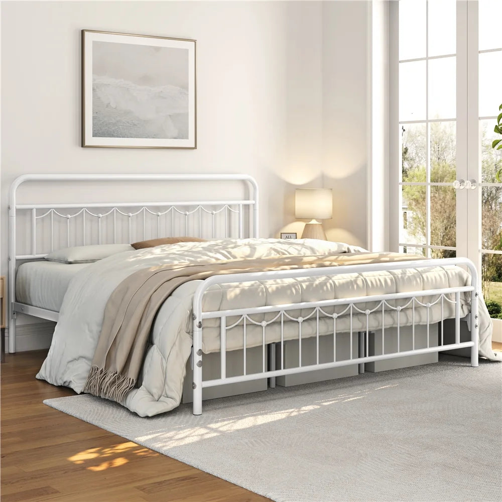 Queen Matte Black Metal Platform Bed Frame with Headboard and Footboard Q4176