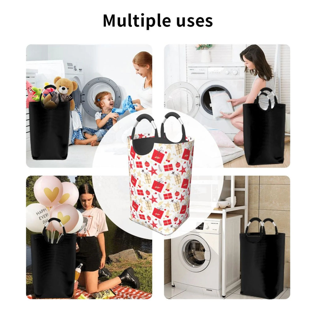 Collapsible Laundry Basket Hamper, Red Christmas Print 50L H304643