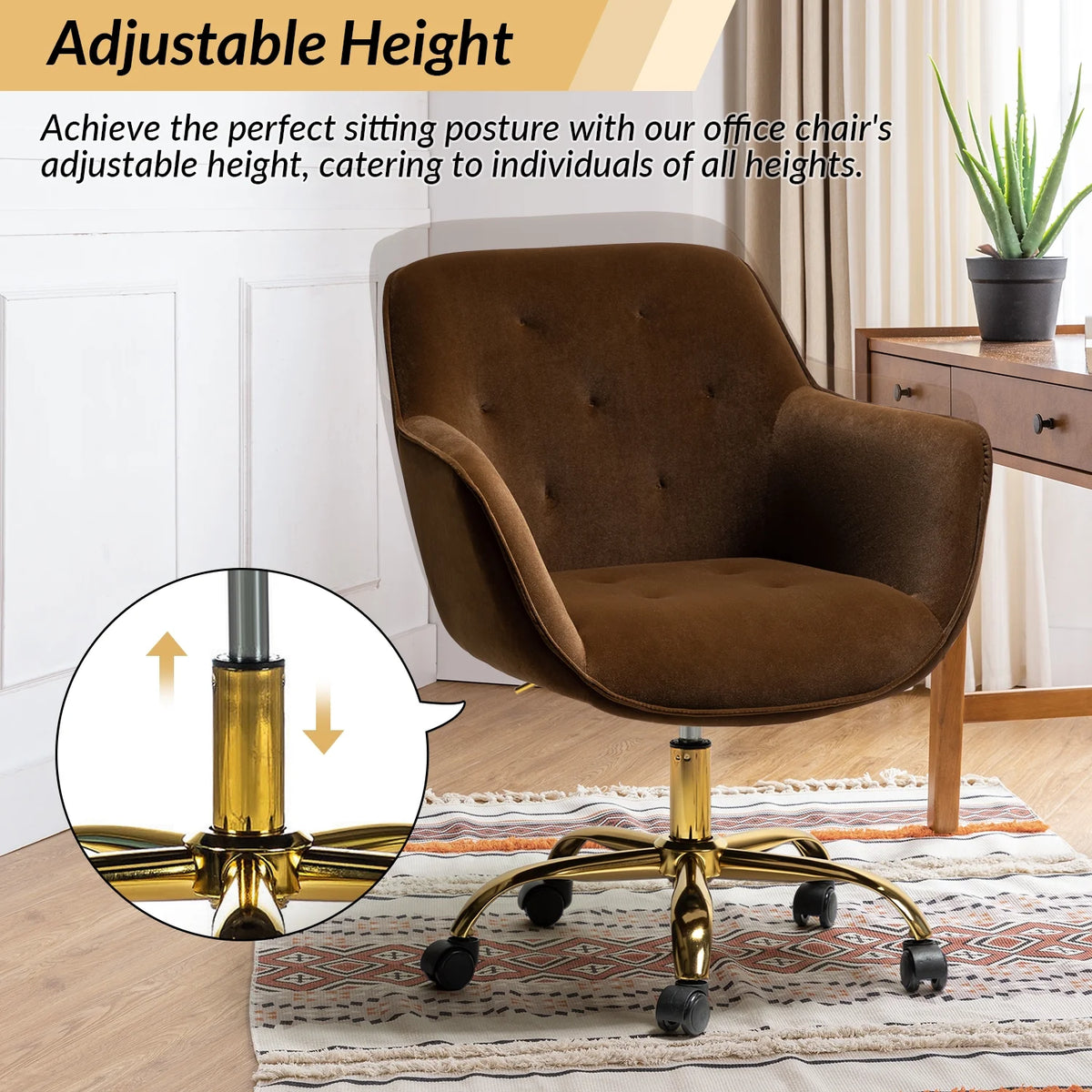 Brown Velvet Tufted Swivel Task Chair O8637