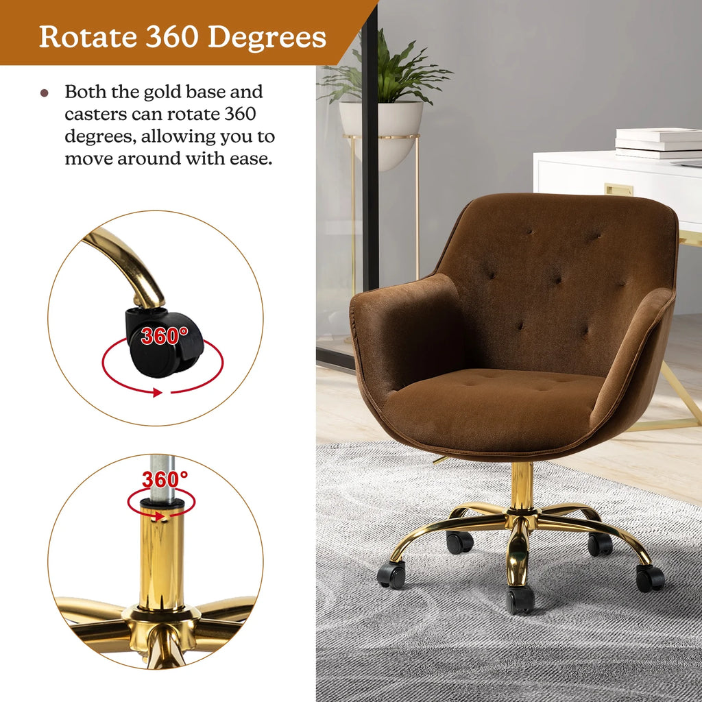 Brown Velvet Tufted Swivel Task Chair O8637