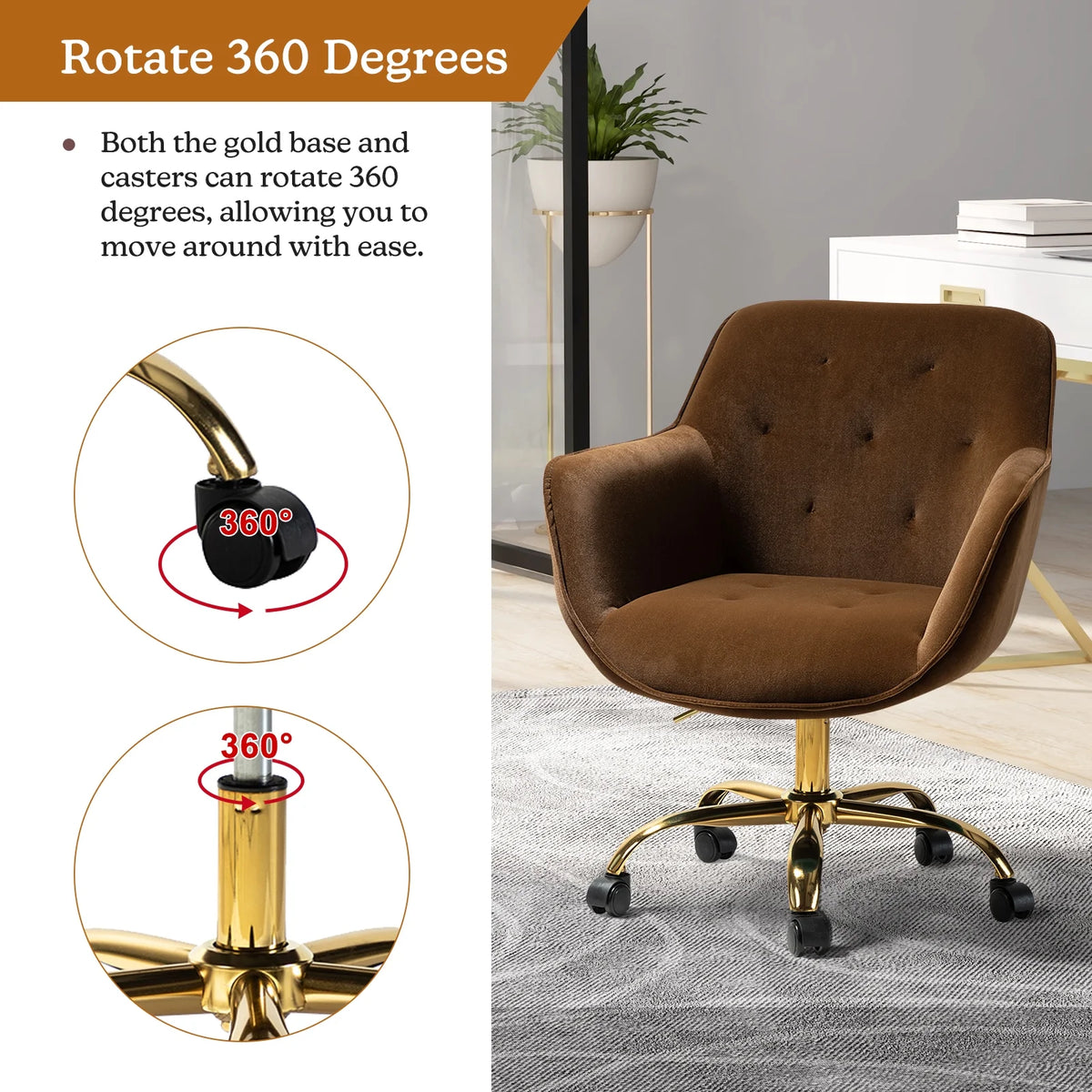 Brown Velvet Tufted Swivel Task Chair O8637