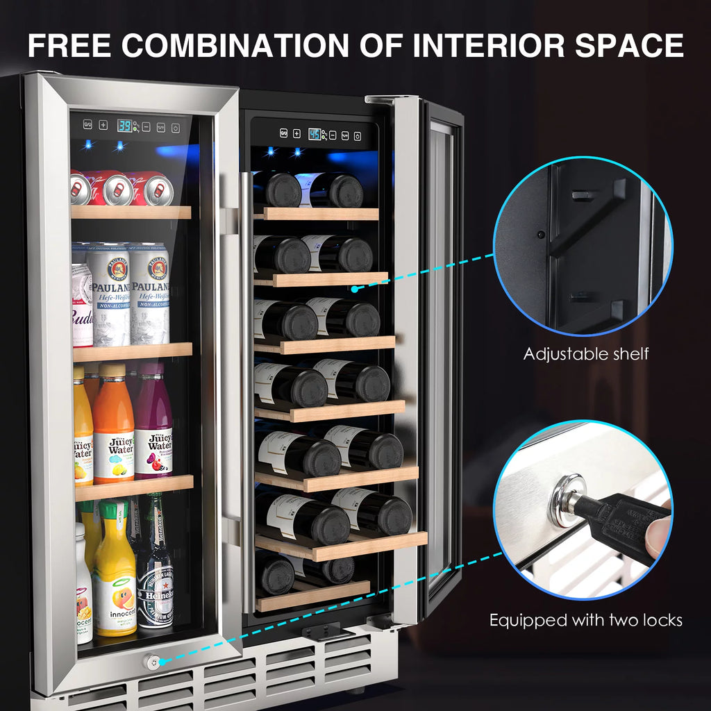 Beverage Refrigerator and Wine Cooler, Dual Zone 24 inch Built-in 20 Bottles 57 Cans Q932