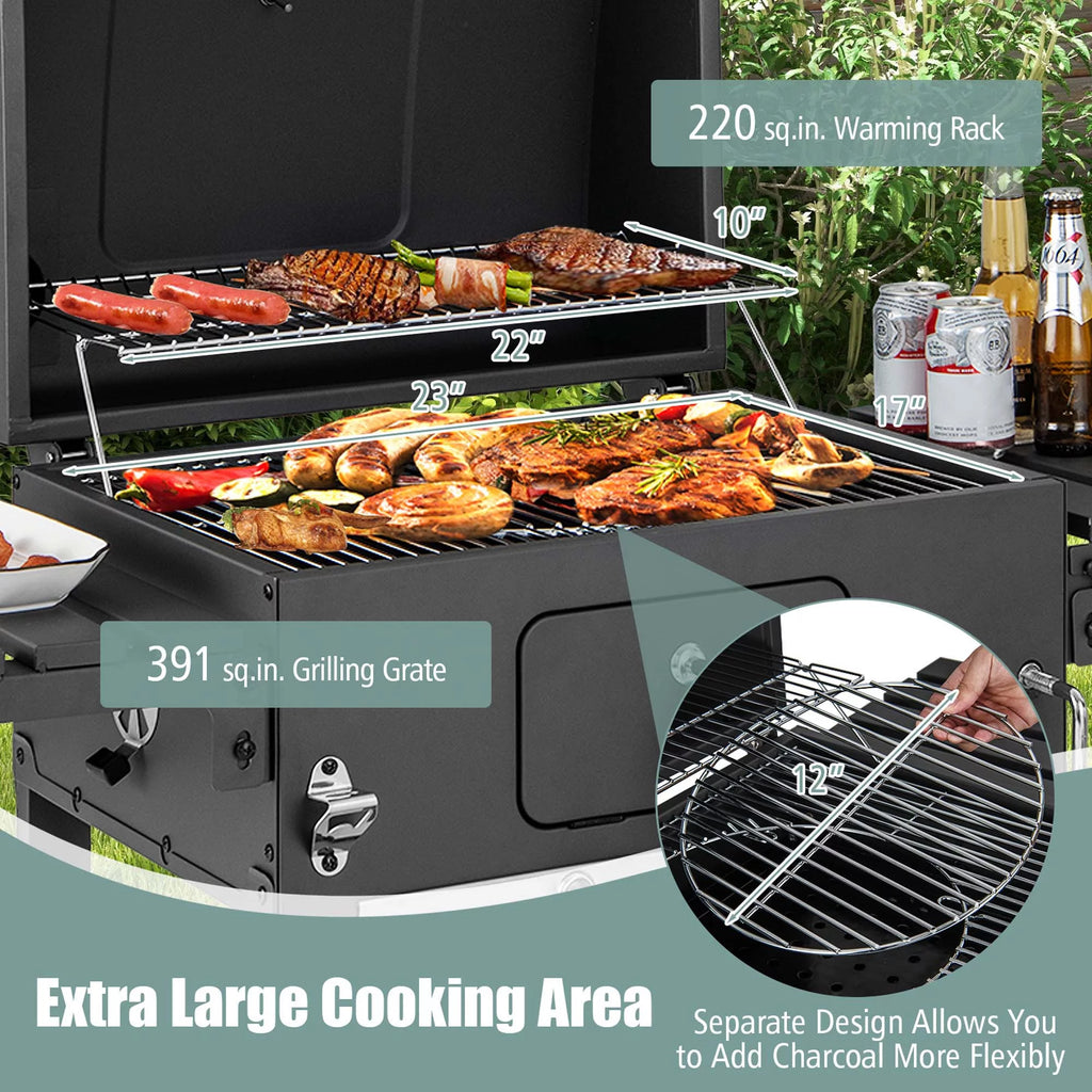 Outdoor Charcoal Grill with 2 Foldable Side Table S130
