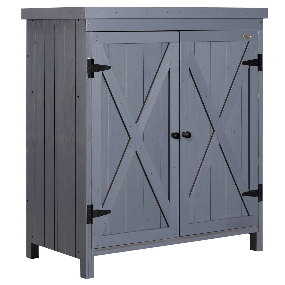 Grey Garden Storage Cabinet with Galvanized Top and Two Shelves U6691