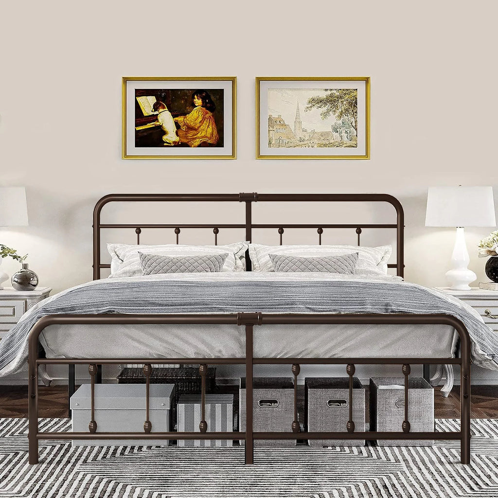 Queen Size Metal Bed Frame with Headboard and Footboard Y340303