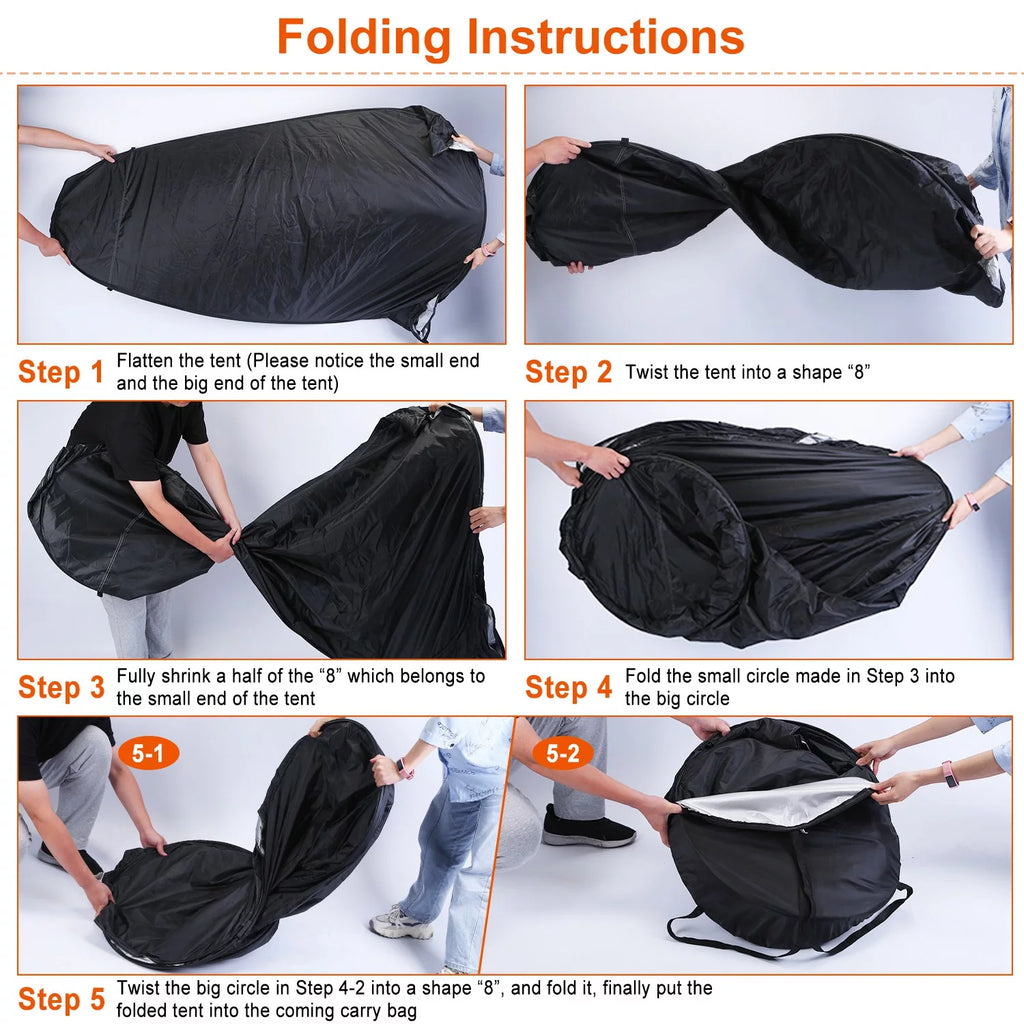 Pop up Privacy Tent 59x59x74.8in Portable Camping Shelter with Carry Bag Black J2314