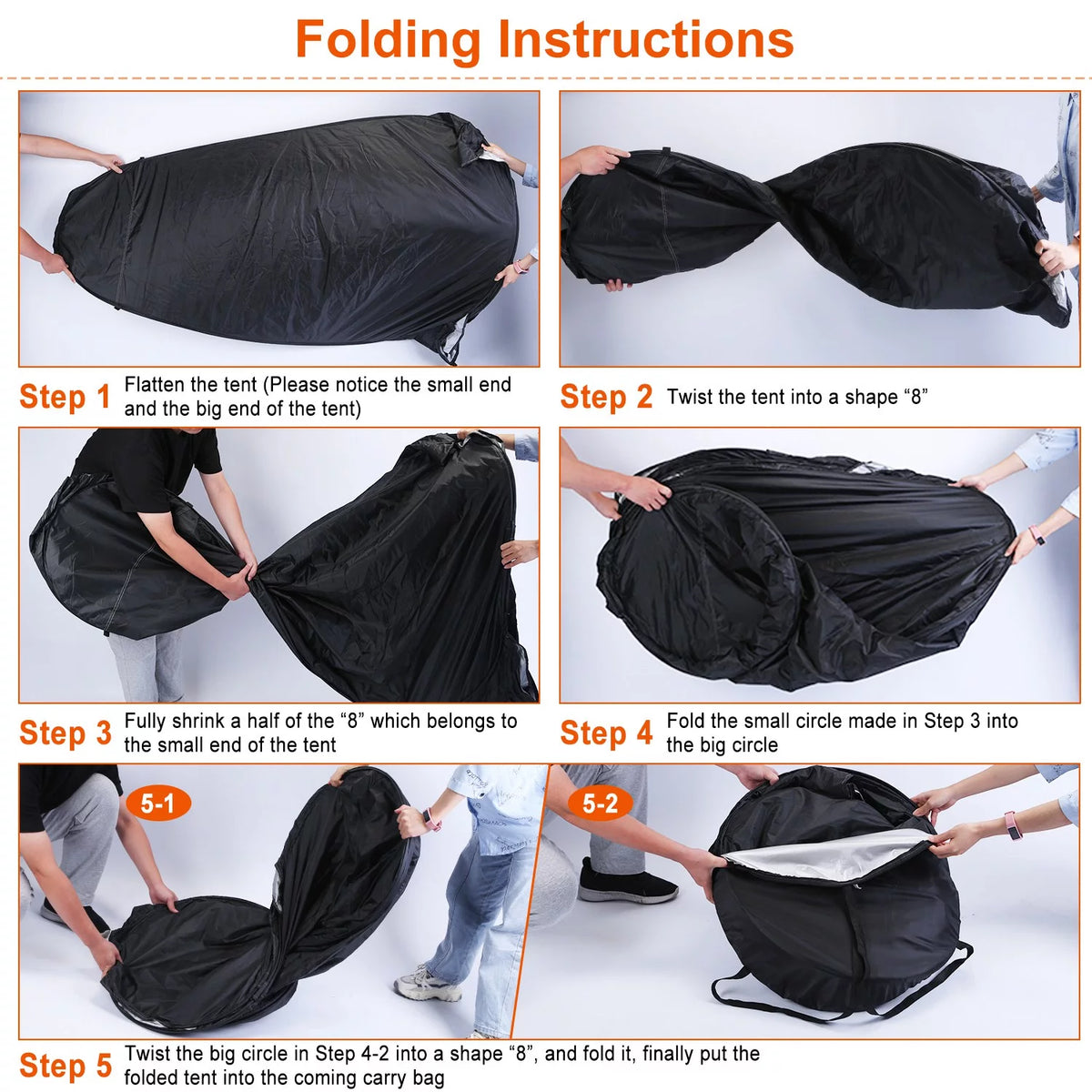 Pop up Privacy Tent 59x59x74.8in Portable Camping Shelter with Carry Bag Black J2314
