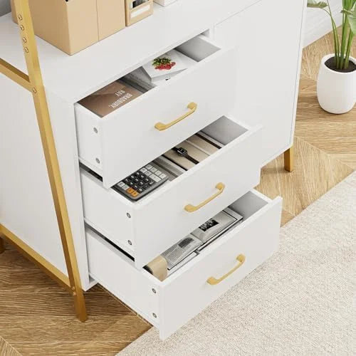 69" Tall 4-Tier Bookshelf with Drawers and Shelves E240