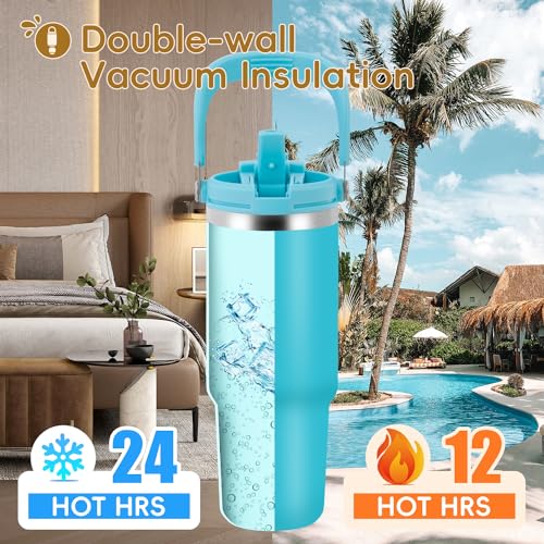 30 oz Stainless Steel Vacuum Insulated Tumbler with Handle and Flip Straw C9343