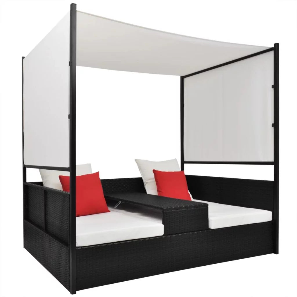 Black Poly Rattan Garden Bed with Canopy E264287