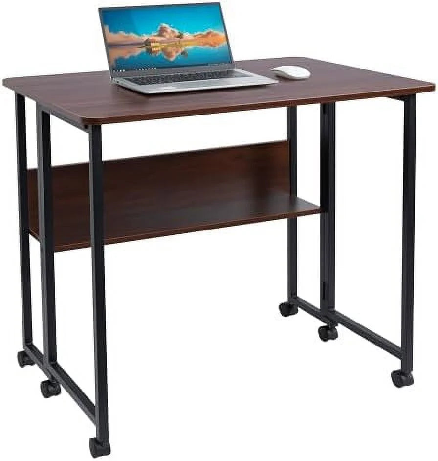 Mobile Foldable Desk with 6 Wheels and Shelves X82828