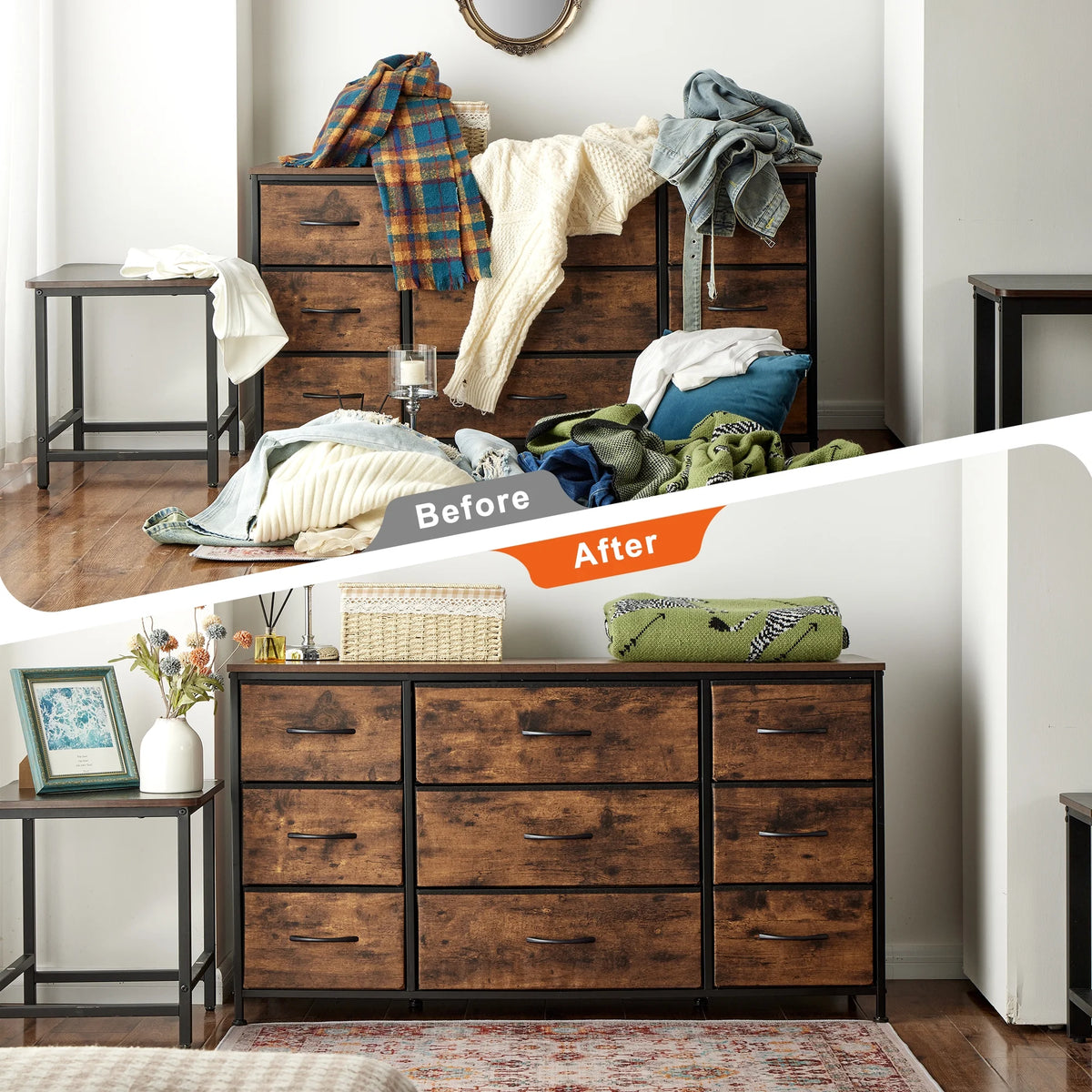 Black 9 Drawer Wide Dresser TV Stand I809403