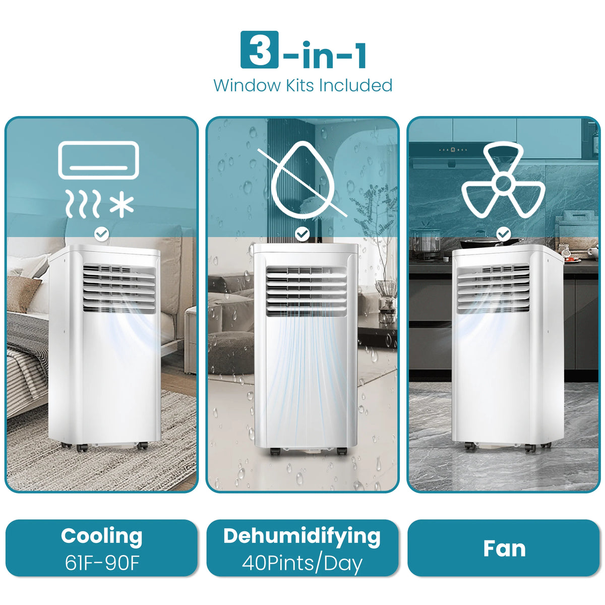 Portable Air Conditioner 5000BTU 3-in-1 White S944284