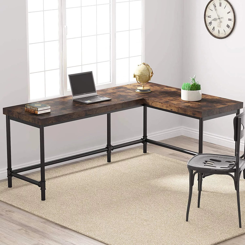 67 inch L-Shaped Corner Computer Desk with Metal Pipe Legs W431