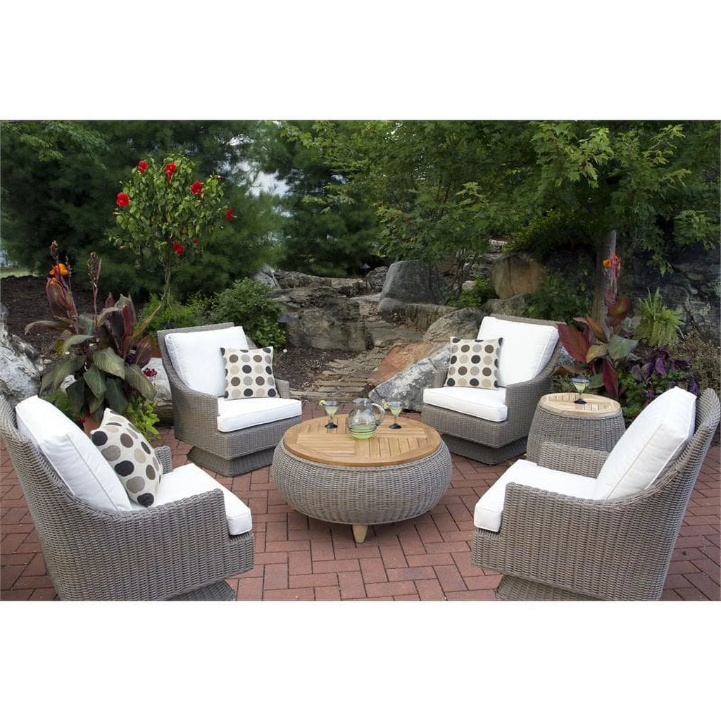 Aluminum Teak Top End Table Set of 2 O278374