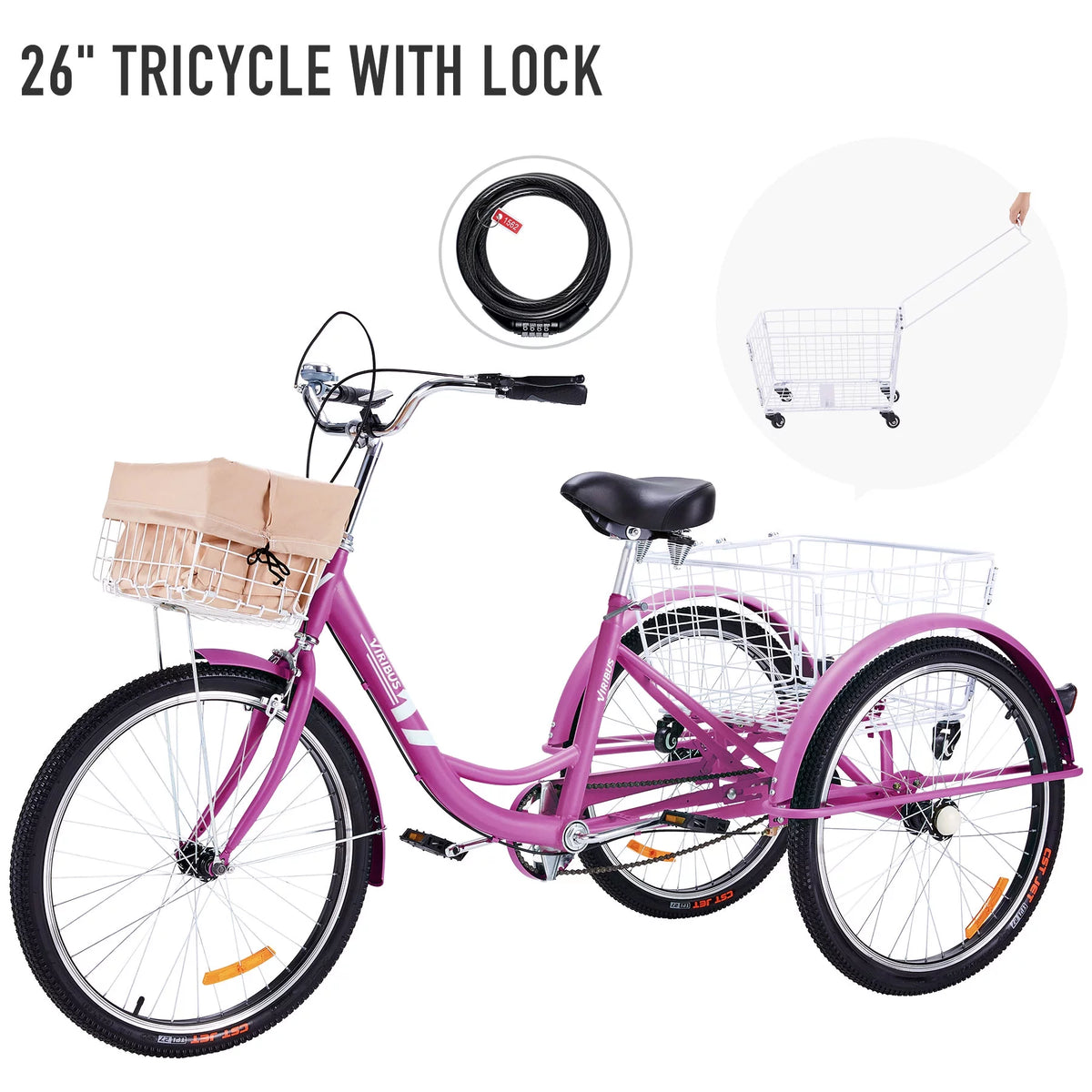 26 Inch Single Speed 3 Wheel Bike with Removable Basket G2464