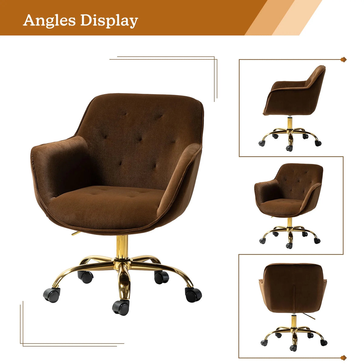 Brown Velvet Tufted Swivel Task Chair O8637