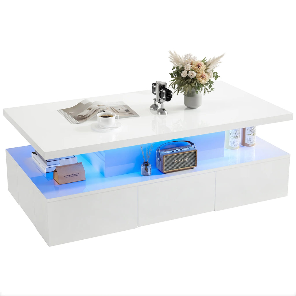 White LED Coffee Table with 4 Drawers U5705