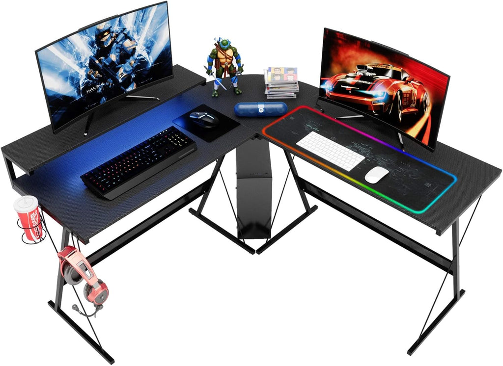 L-Shaped Gaming Desk with RGB Strip Black U9608