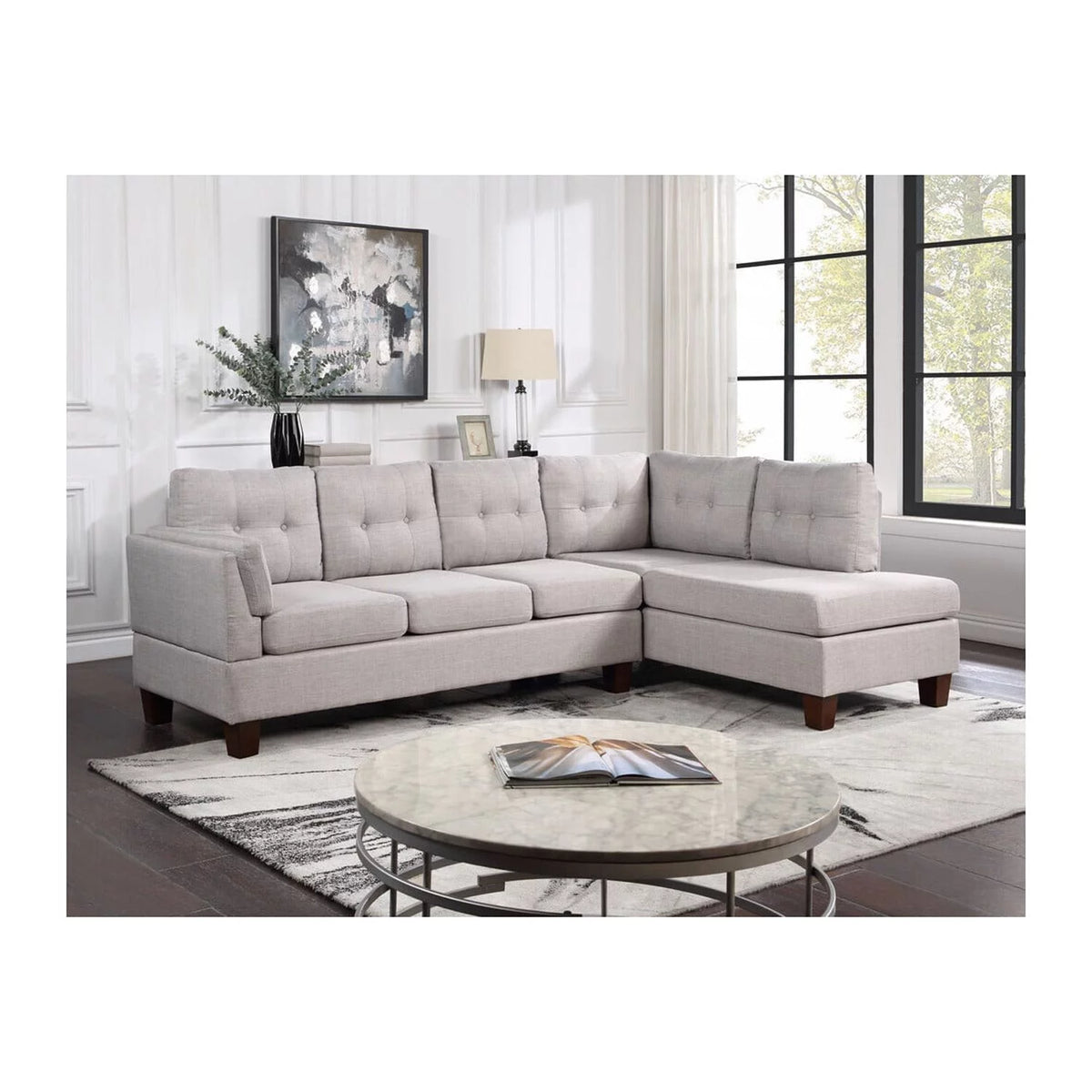 Light Gray Linen Sectional Sofa with Chaise A5964