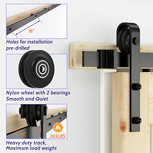6FT Sliding Barn Door Hardware Kit Black O510924