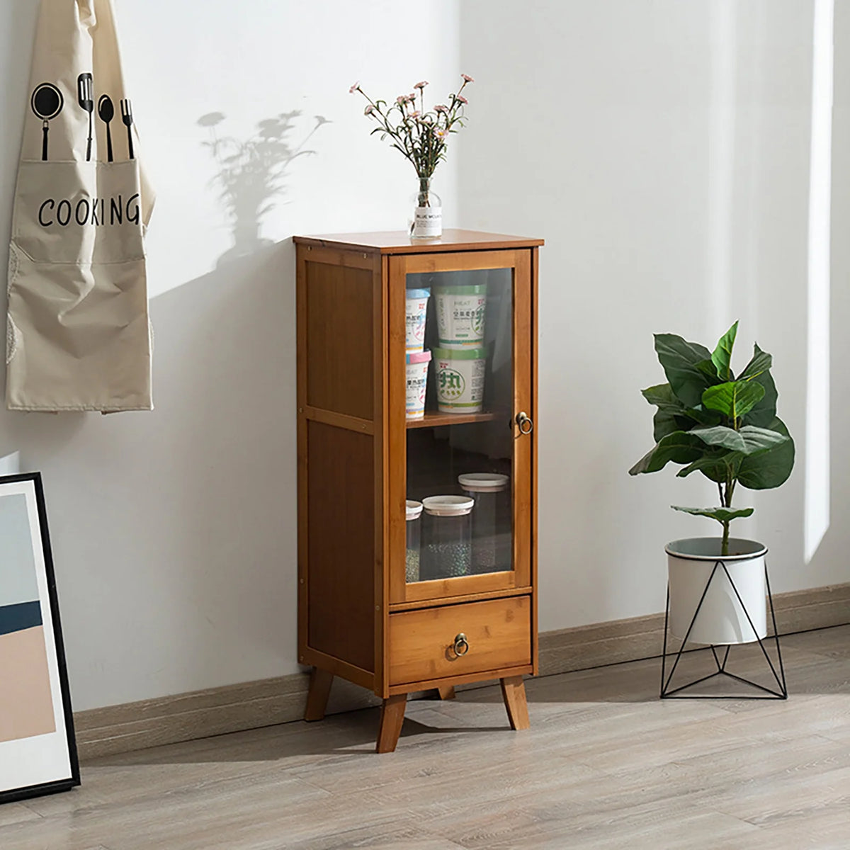 Brown Bamboo Sideboard Cabinet with 1 Drawer X928