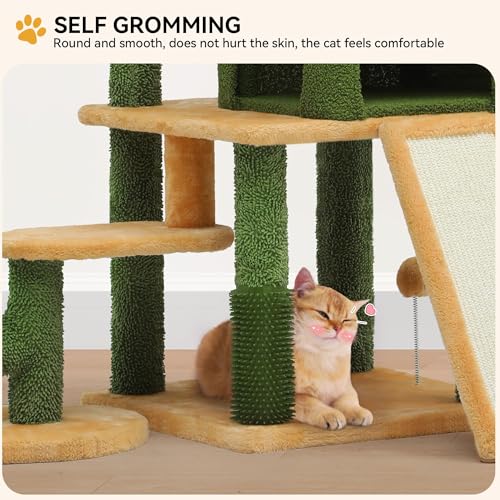 Tall Cat Tree Tower with Self-Grooming Brush, Sisal Scratching Posts and Board H4653